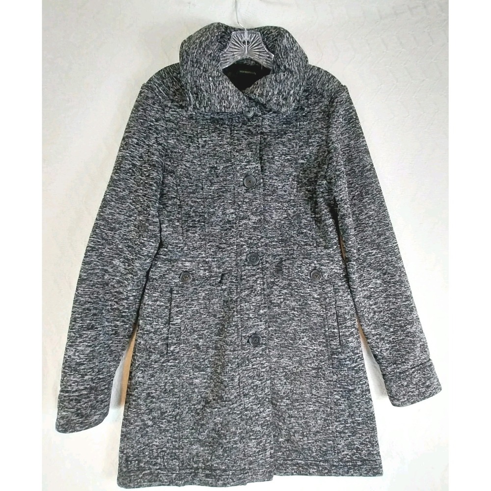 Weatherproof Women's S Marled Knit Peacoat Gray Funnel Neck Single Breasted Coat
